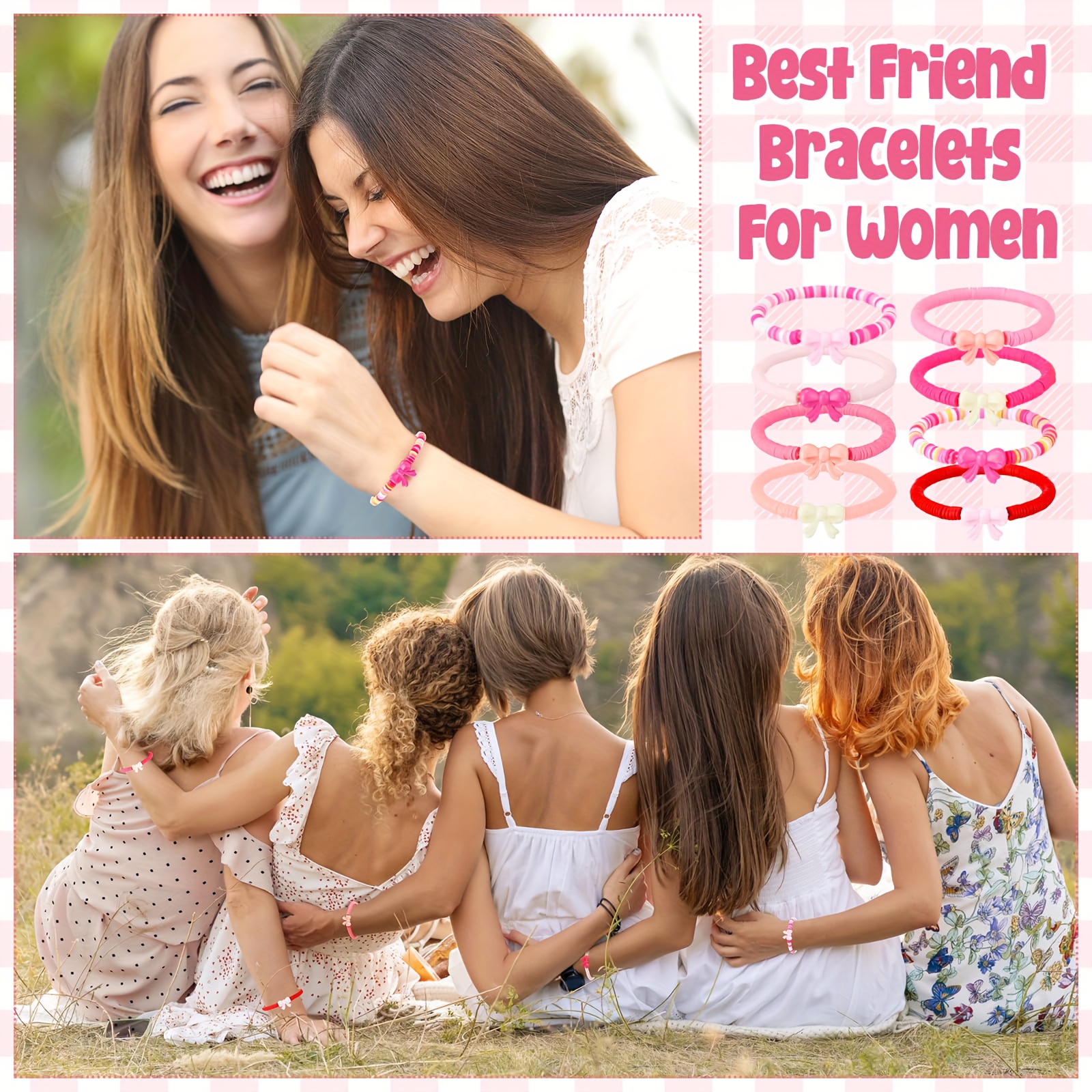 24pc Bow Friendship Bracelet Set, Pink & Multicolor Clay Beads